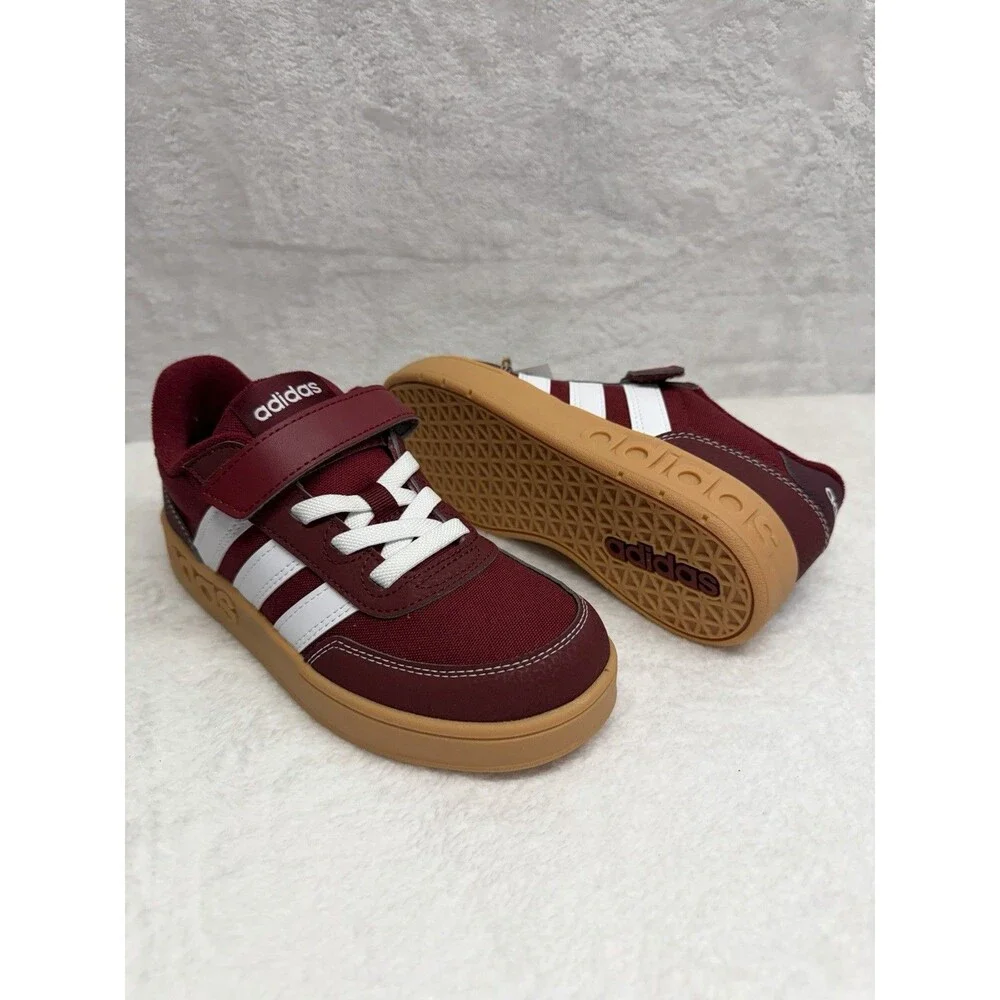 Adidas Breakbase C Kids Sneakers Burgundy White Gum Sole Size 2